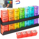 Pillen Organisator 4-Tijd per dag: Weekly pil Box 7 Dag met Magnetische Plank - Grote Compartiments Pillen Case - Verwijderbare Medicatie Organisator Dispenser voor Visolie Vitaminehouder Supplement (Rainbow)