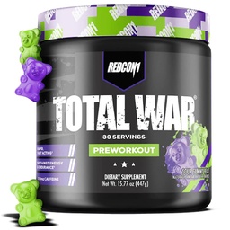 REDCON1 Total War Pre Workout, Sour Gummy Bear - Fast Acting Caffeinated Preworkout voor mannen + vrouwen met Beta Alanine - Bevat Citrulline Malate voor verhoogde pomp, bloedstroom (30 porties)