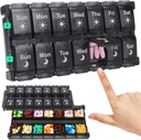 Shintop Weekly Pill Box 2 keer per dag, Easy Fill Medicine Pill Organizer Push Button Pill Case Morning Night Vitamine Organizer voor Visolie Supplementen (zwart)
