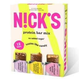 Nick's proteïnerepen Chocolade Variëteit Pack High Protein, Lage Calorieën, Low Carb Keto Vriendelijke snacks Geen Toegevoegd Suiker, Zoute Peanut, Chocolade Karamel en Amandel Chocolade (12 Pack)