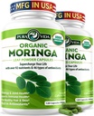 PURA VIDA MORINGA Capsules Single Origin Organic Moringa Powder. Moringa Leaf. Energy, Metabolisme, & Immune Support. 120ct. 500mg Caps. (Pack of 2)