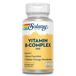 SOLARAY Vitamine B Complex 100mg - Cellular Energy, Nerve and Heart Health Support - Supplies All 8 B Complex Vitamins - Vitamin B12, B1, B2, B3, B6, Niacin, Folic Acid and Biotin - Vegan, 50 Servers