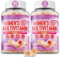 Multivitamin Gummies for Women 50 Plus - with Omega 3, Coenzyme Q10, Iron, Calcium, Zinc, Vitamin A, C, D3, E, K2, B Complex, Folate - Multi Vitamins & Minerals for Energy, Beauty, Immune, Sugar Free