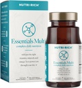 Nutri-Rijke Essentials Multi-Multivitamine met Visolie Omega-3 voor mannen en vrouwen, Ondersteunt Energie, Immune Health, Vitamine A, C, D3, E, K2, en Zink, Non-GMO, Glutenvrij (60 Tel.)
