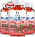 Suikervrij Magnesium Glycinate Gummies, 500mg Magnesium Glycinate met 200mg Magnesium Malate, Taurate, Oxide, COQ10, Vitamine B6 en D3, Ontspannen, Kalm Mood, 60 Raspberry Gummies(3 Pack)