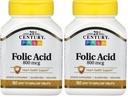 21e eeuw 800 mcg Foliumzuur tabletten, Assorted, 180 Telling (Pack of 2)