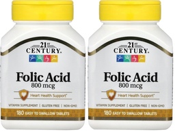 21e eeuw 800 mcg Foliumzuur tabletten, Assorted, 180 Telling (Pack of 2)