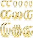 Adoyi 9 paar gouden hoepel oorbellen Set voor vrouwen Twisted Huggie Hoops Oorbellen 14K 18K Gold Plated voor meisjes Valentijnsdag verjaardag Cadeaus lichtgewicht