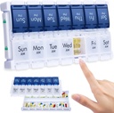 MERICARGO Wekelijkse Pillen Organisator 2 keer per dag, Gemakkelijk vullen Grote Pillen Doos 7 Dag, Am Pm Medicine Organisator, Drukknop Dagelijkse Pillen Case voor Vitamine, Visolie, Supplementen