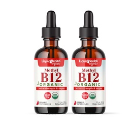 LIQUIDHEALTH USDA Biologische Methyl Vitamine B12 Methylcobalamine Liquid Drops met Tart Cherry Juice - Boost Energy, Immune Support, Improve Memory & Concentration - USA Made, Vegan, Non-GMO (2 Pack)