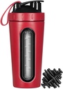 Proteïne Shaker Fles, Roestvrij stalen Shaker Cup, Sport Mixer Waterfles, Zichtbaar Window, Leak Proof, Geen BPA met Mixing Ball voor Gym Fitness Workout, 28 Ounce, Rood