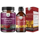 Bundel van extra sterkte Hawthorn Berry Capsules Hawthorn Extract Vertering en gezondheid van het hart Supplement en IJslandse kabeljauw Leverolie Liquid Wild Caught Nordic Omega 3 Fish Oil Liquid for Adults and Kid