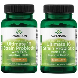Swanson Dr. Stephen Langer's Formula - Natural Probiotic w/Prebiotic FOS - 16-Strain Supplement Promoting Digestive Support w/ 3,2 Miljard CFU per Capsule - (60 Veggie Capsules) 2 Pack