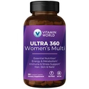 Vitamine Wereld Ultra 360 Multivitamine voor vrouwen, Multivitamine voor vrouwen met kruiden & collagen voor haar, huid & nagels, supplement met ijzer, vitamine A, B, C, D, E voor energie & Immune Support, 90 caplets