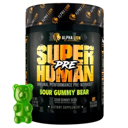 ALPHA LION Superhuman Pre Workout Powder, Beta Alanine, L-Taurine & Tri-Source Caffeine for Sustained Energy & Focus, Nitric Oxide & Citrulline for Pump (21 Servers, Sour Gummy Bear Flavor)