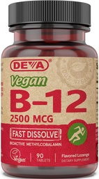 DEVA Nutrition Vegan Sublingual Fast Solution B-12 Tablets, 2500 mcg, 90 Tellen