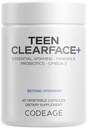 Codeage Tiener Clearface Adolescent Face, Skin & Pimples, Vitamines A, C, D3, E, Pantothenic Acid, Niacin, Zink Supplement Tieners, Probiotica, L-Lysine, Omega-3, Oily Skin, Pores, Spots - 60 Capsules