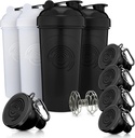 GOMOYO Fitness Bundle - 4-pack Shaker flessen met agitator + 5-pack eiwit Funnels met karabijnmachine, BPA-vrije en afwasmachine veilig
