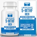 L-methylfolaat 5 MG, geoptimaliseerde en hoog-bioactieve methylfolaat, 5-MTHF-supplement voor Mood- en Immuunondersteuning, natuurlijk voedingssupplement voor energie, niet-GMO & Glutenvrij, 90 capsules