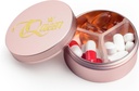 Kleine pil Case 3 Compartments, metalen ronde draagbare pil Box, waterdichte reis pil Organizer, zaktas zak medicijnen vitamine houder EDC Container (Rose Gold met Queen)