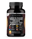 Nootropic Mushroom Supplement - Lions Mane, Cordyceps, Reishi, Chaga Blend voor Enhanced Focus, Geheugen, Cognitieve Ondersteuning, Hersenen Vitamine en Focus Supplement, 90 Vegan Capsules