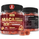 2 Pack Sugar Free Maca Root Gummies 2000mg with Ashwagandha, Tribulus Terrestris, Rhodiola, Panax Ginseng, L Arginine & L Tyrosine - Organic Black Red Yellow Maca Root for Women Men Energy Support