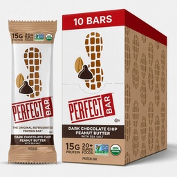 Perfecte Bar, Dark Chocolate Chip Pindakaas Proteïne Bar, Hoog Proteïne, Biologisch, Glutenvrij, Sojavrij, Niet GGO, Geen Suiker Alcoholen, 2.3 Ounce Bar, 10 Tellen