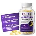 Magnesium Glycinate 400 mg Softgels, klein, gladde capsules, zacht op de maag, met vitamine D3 & K2 voor slaap,Relax,Muscle,Bone Health