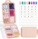 14 GRIDS Travel Pill Organizer Box met Labels - Reizen Medicine Case Kit - Pocket Daily Pharmacy Container - Travel Medication Holder Dispenser voor Visolie Vitamine Supplement Opslag - Roze