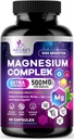 Magnesium Complex Supplement 500 mg - 5 in 1 Hoge Absorptie Gecheld Magnesium Glycinate, Malate, Citraat, Oxide, Aquamin - Non-GMO Magnesio Capsules, Botspier & Heart Health Ondersteuning, 60 Capsules