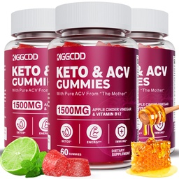 (3 Pack) Keto ACV Gummies Extreme 1500MG Keto Gummies Apple Cider Vinegar Geformuleerd met Granaatappel Beet Sap Poeder B12 Vegan Non GMO 180 Gummys