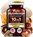 Lions Mane Supplement Capsules - USA Made 10 in 1 Mushroom Supplement - Mushroom Complex with Lions Mane, Cordyceps, Turkey Tail, Reishi, Shiitake for Cognitive & Immune Support - 120 Tellen