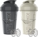 VELOMIX -2 Pack- 20 oz Protein Shaker Flessen voor Proteïne Mixen - 2x Wire Whisk 