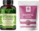 Biologische Moringa Capsules 120 Capsules 1000mg en Rose Petal Powder 227g Rose Petal Flower Powder 8 oz
