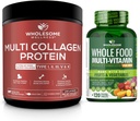 Multi Collagen Protein Powder Hydrolyzed (Type I II III V X) + Whole Food Multivitamin for Men - Natural Multi Vitamins, Minerals, Organic Extracts Bundle