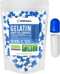 XPRS Nutra Formaat 1 Lege capsules - 500 Telle Lege Gelatine Capsules - Pillen DIY Capsule Vulling - Pure Bovine Pill Gel Caps for Do-It-Yourself Supplements (Blue/White)