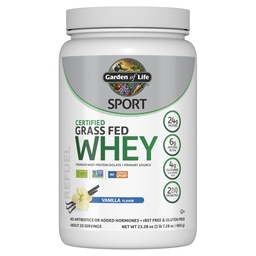Tuin van het leven SPORT Wei Proteïne Poeder Vanille, Premium Grass Fed Wei Proteïne Isoleer plus Probiotica voor de gezondheid van het immuunsysteem, 24g Proteïne, Niet GGO, Glutenvrij, Koud Verwerkt - 20 Servers