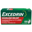 Excedrin Migraine Relief Caplets voor Migraine Symptomen, Acetaminophen 250mg, Aspirine 250mg, Cafeïne 65mg, Pijn Relever, 100 Tellen