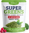 Green Juice Powder. Supergreens Superfood Poeder. Detox Greens voor opgeblazen gevoel en digestie. Veggiepoeder met probiotica en enzymen. Chlorella, Spirulina, Tarwegras, Ashwagandha. 32 Superfoods