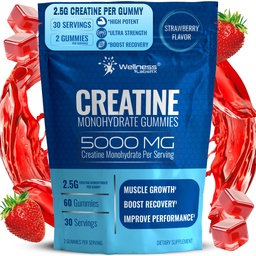 WELNESS LABSRX Createine Gummies 5000mg, 30 Serves Createine Monohydraat Gummies, Aardbei smaak Createine for Men - Pack of 2