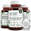 Natuurlijke Nutra Magnesium Glycinate 400 mg Supplement, bevordert cardiovasculaire gezondheid, Vegan, helpt verbeteren bot gezondheid, sojavrij, 90 capsules