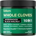 Satoomi 10in1 Kruidsupplement rijk aan vitamines en mineralen voor spijsverterings-, immuunsysteem, bot- en hartgezondheid met wormhout, zwarte walnoot, kaneel, kurkuma, gember, kardemom - 60 capsules
