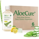 AloëCure USDA Organische Aloë Vera Juice Lemon Flavor - Made within 12 Hours of Harvest - Natuurlijke spijsverteringssupplement voor evenwichtige maagzuur - Ondersteuning Digestieve en Immune Health, 6 Btls x 16.7oz