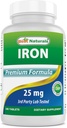 Best Naturals Iron Supplement (Iron Bisglycinate) - 25mg - 180 Tablets - Gentle of Stomach - Non-Constipating