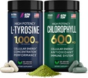 (Bundle) Chlorofyl & L Tyrosine Capsules - Natural Energy, Immunity and Focus Supplement - 600 mg Chlorofyl for freshness + 1000 mg L-tyrosine for Focus & Mental Clarity - Made in The USA