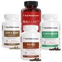 Real Paddestoelen RealClarity (60ct), Lions Mane (120ct), Reishi (90ct) & 5 Defenders (90ct) Capsules - Mushroom Supplement for Cognitive Health, Longevity, Relaxation & Immune Support - Vegan, Non-GMO