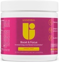 Universal U Boost & Focus Powder, Verhoog energie en cognitieve prestaties, pre-workout, aangepaste dosering, VIT B12, Niacin, Choline, L-tyrosine, Geen kunstmatige smaken, 30 porties (Mango Twist)