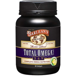 Barlean's Total Omega 3 6 9 Softgels, Blended Fish Oil Supplement met Borage en Vlaszaadolie, 1.000 mg Omega's ALA, EPA, DHA en GLA voor gezamenlijke ondersteuning Supplementen en Hartgezondheid, 90 Tellen