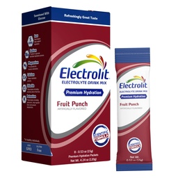 Electrolit Electrolytes Powder Packets, Fruit Punch 8 Pack, Powdered Hydration Packets for Dehydratation & Rehydratation, Post Workout Flavored Hydrating Drink Mix, Gluten Gratis dagelijkse waterverbeteraar Sticks
