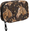 Fustyad Hand Draw Bruin Horse Heads en Sterren pil Organizer voor Purse, Wekelijks draagbare pil Box met rits naar opslag Vitaminen Visolie Medicijnen Supplementen
